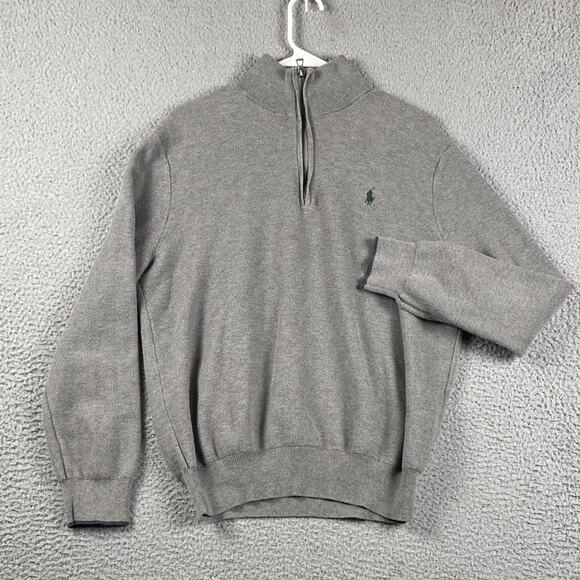 Polo Ralph Lauren Pima Cotton 1/4 Zip Pullover Sweater Men's Large Gray - Picture 1 of 10